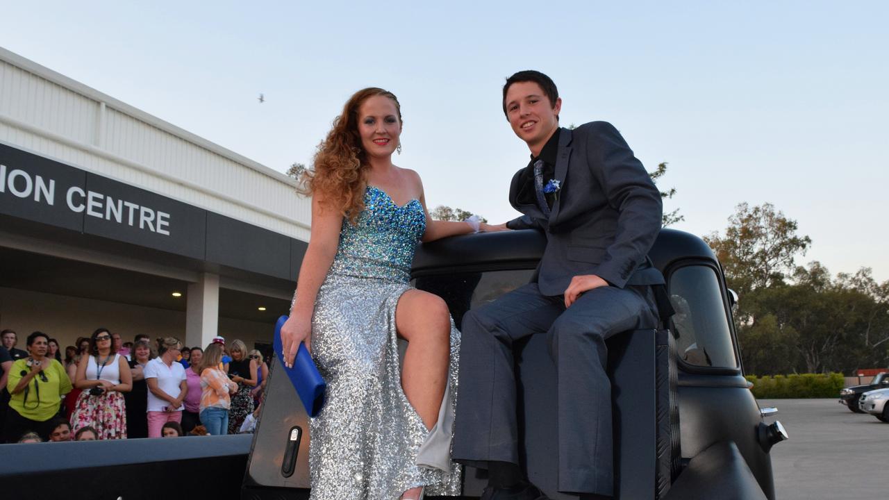 Ali Hall and Joey Coonan turn up at the Roma State College formal on the back of a pick-up truck. Photo Tom Gillespie / The Western Star