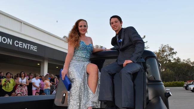 Ali Hall and Joey Coonan turn up at the Roma State College formal on the back of a pick-up truck. Photo Tom Gillespie / The Western Star