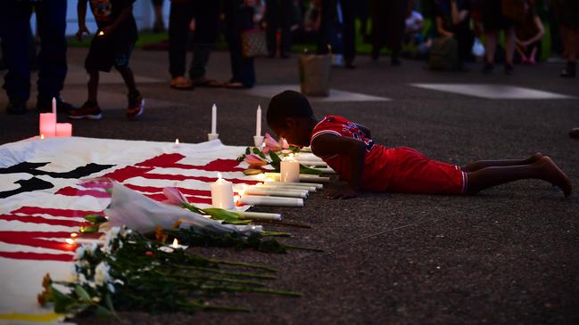 Hundreds of Top End residents gathered outside the NT Parliament on Wednesday for a vigil for Kumanjayi White, a 24-year-old Warlpiri man with a disability who died after being restrained by police in the Alice Springs Coles. Picture: Zizi Averill