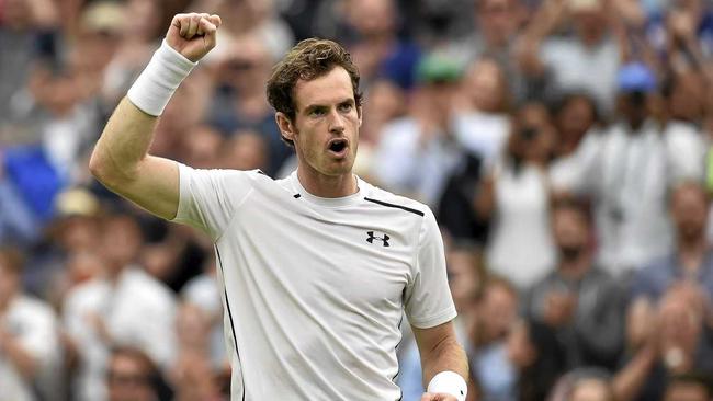 Andy Murray celebrates his win over John Millman of Australia. Picture: HANNAH MCKAY