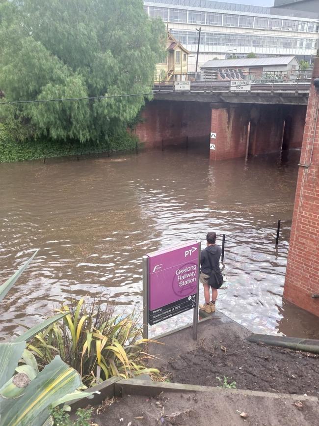 Flash flooding has closed roads across Geelong.