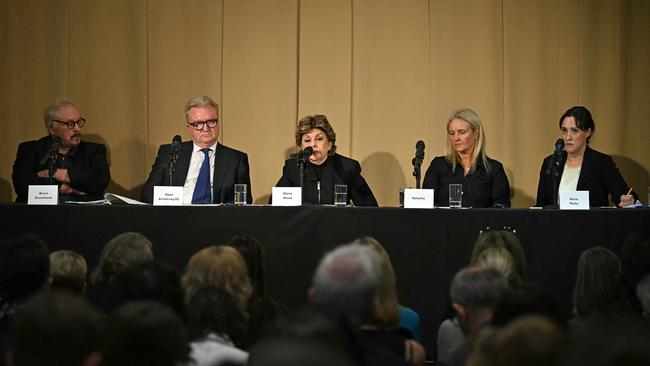 Lawyers for the alleged victims of Al Fayed at a press conference where his actions were compared with those of Jimmy Savile, Jeffrey Epstein and Harvey Weinstein. Picture: Ben Stansall/AFP