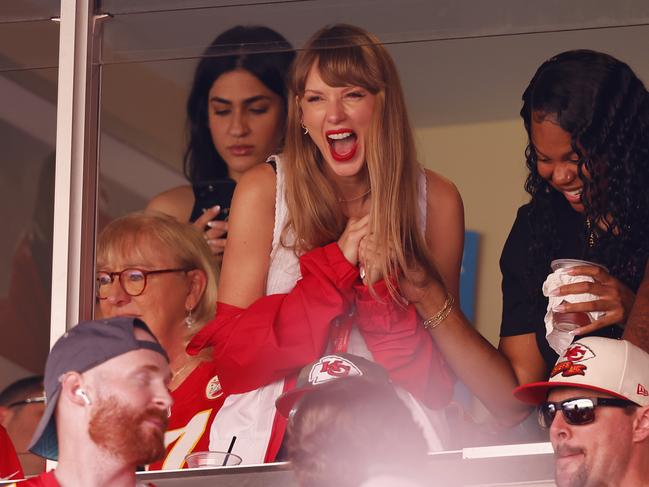 Taylor Swift reacts during a game between the Chicago Bears and the Kansas City Chiefs. Picture: David Eulitt/Getty Images