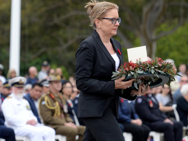 Victorian Premier Jacinta Allan at Remembrance Day commemorations at the Shine. Picture: Andrew Henshaw