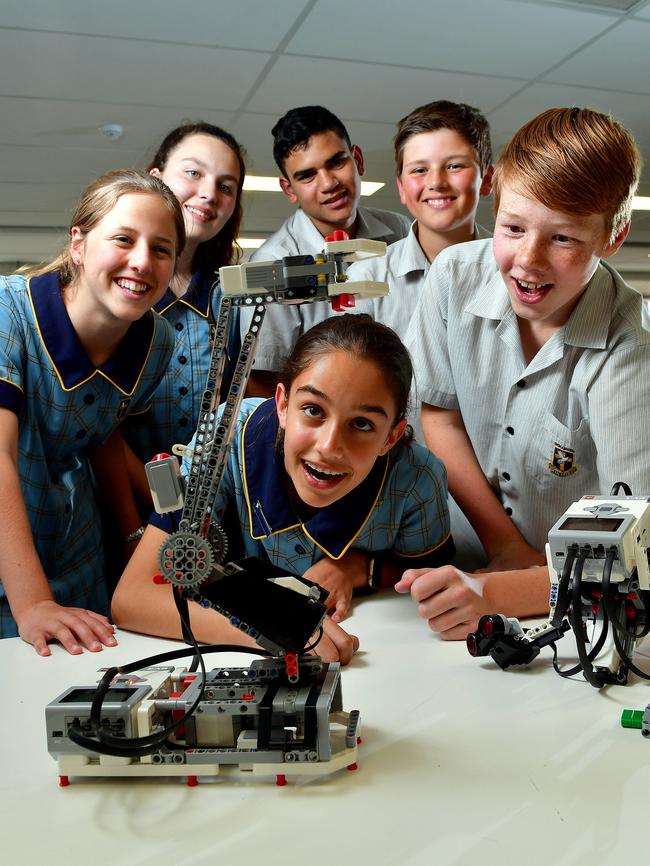 ON THE MOVE: Immanuel College Year 7 students, from left, Jade Rawson, 13, Lila Kolomitsev, 13, Cartia Condo, 13, Jyerell Highfold, 14, Max Stagg, 12, and Nick Taylor, 12, programming robots in their science class.<span id="U62609220964dZE" style="font-family:'Guardian Sans Regular';font-weight:normal;font-style:normal;"/>Picture: Mark Brake