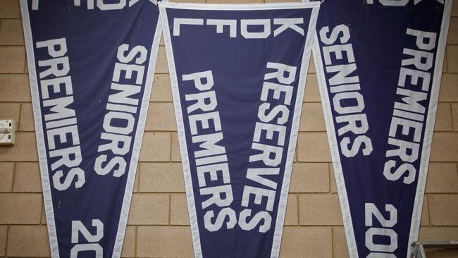 Ardmona's premiership flags in its rooms from the club’s heyday.