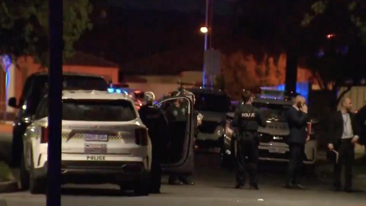 Police at the scene of the drive-by shooting on Tuesday night. Picture: 7NEWS