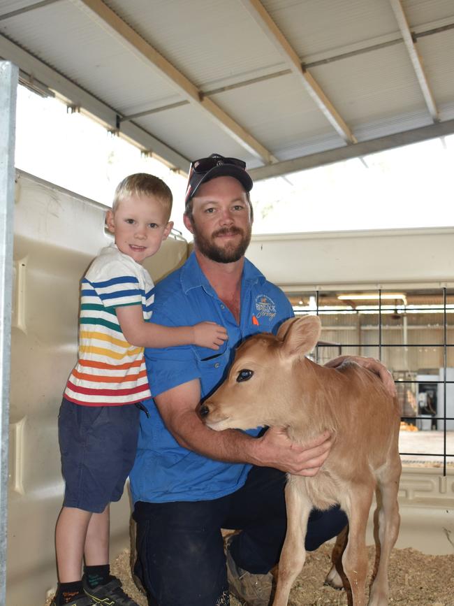 Andrew Rushtonwith son Brodie, 4, at Benlock Jerseys, near Rochester, where the Balanced Performance Index, genomics and sexed semen, have lifted the genetics in his family’s dairy herd.