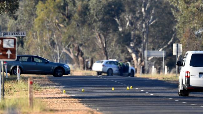 Police investigate near the scene of the shootings. Picture: Nicole Garmston