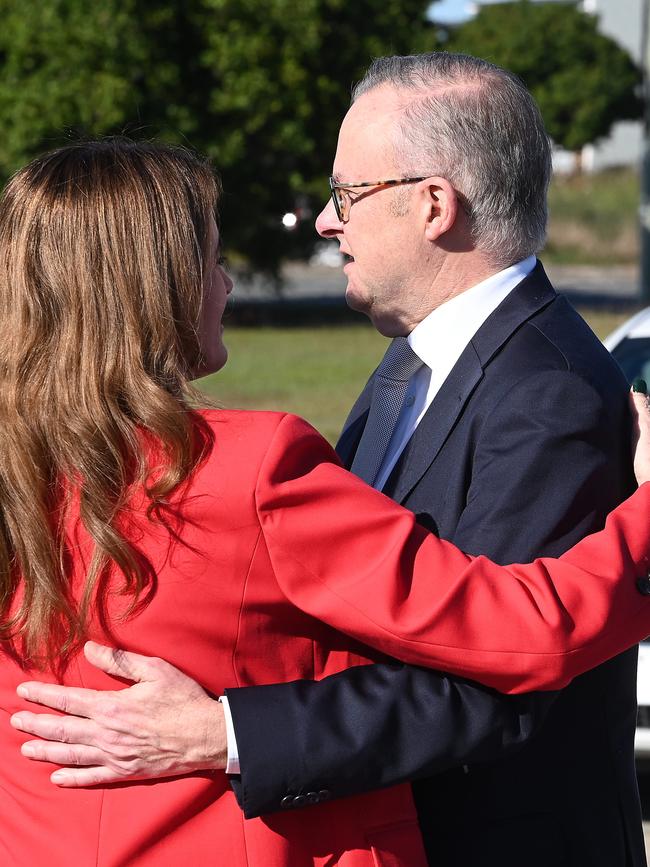 The PM on Friday in Brisbane, announcing Ali France as the returning Labor candidate to take on Peter Dutton in Dickson. Picture: John Gass