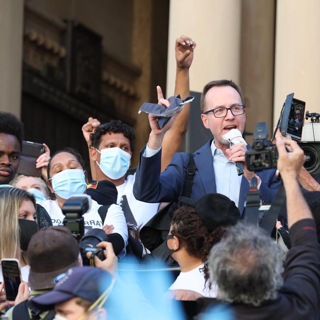 Mr Shoebridge at the Black Lives Matter protest at Sydney Town Hall. Picture: David Swift