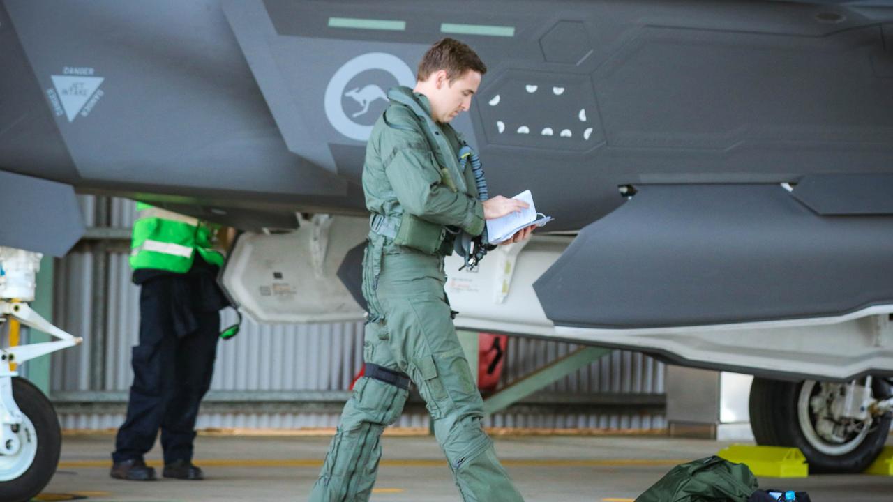 Australian Top Gun's prepare for a mission as one of RAAF's new additions , The F-35A Lightning 2 will be among 50 fighting planes involved in Exercise Arnhem Thunder 21 over the Top End . Picture Glenn Campbell