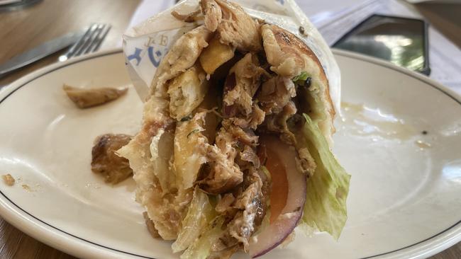 Yassas dishes up juicy chicken souvlaki at its store in Ringwood Town Square at Eastland. Picture: Kiel Egging.