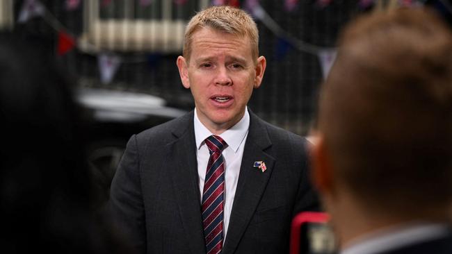 New Zealand's Prime Minister Chris Hipkins speaks to the press following a meeting with Britain's Prime Minister at Number 10 Downing Street. Picture: AFP.