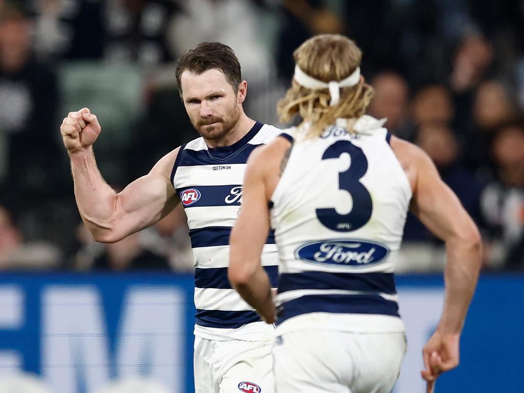 Patrick Dangerfield kicked a key late goal for the Cats. (Photo by Michael Willson/AFL Photos via Getty Images)