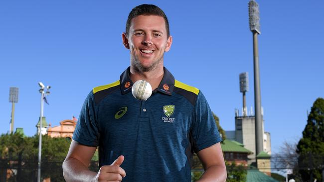 Test paceman Josh Hazlewood outside the SCG on Thursday after he and Mitchell Marsh were named as vice-captains of the Australian team. Picture: AAP