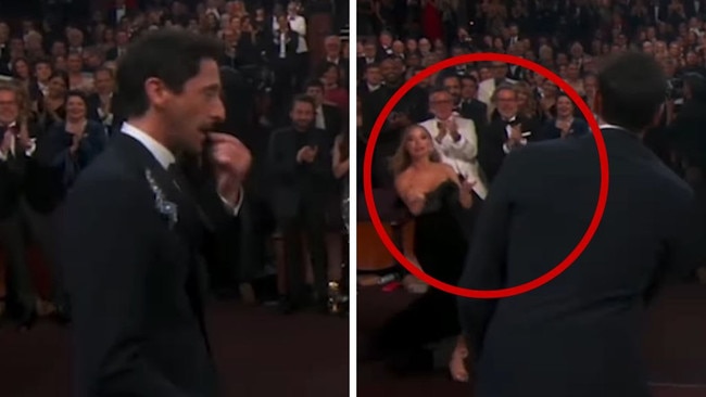 Adrien Brody tossed gum at his girlfriend as he walked on stage to accept his Oscar.