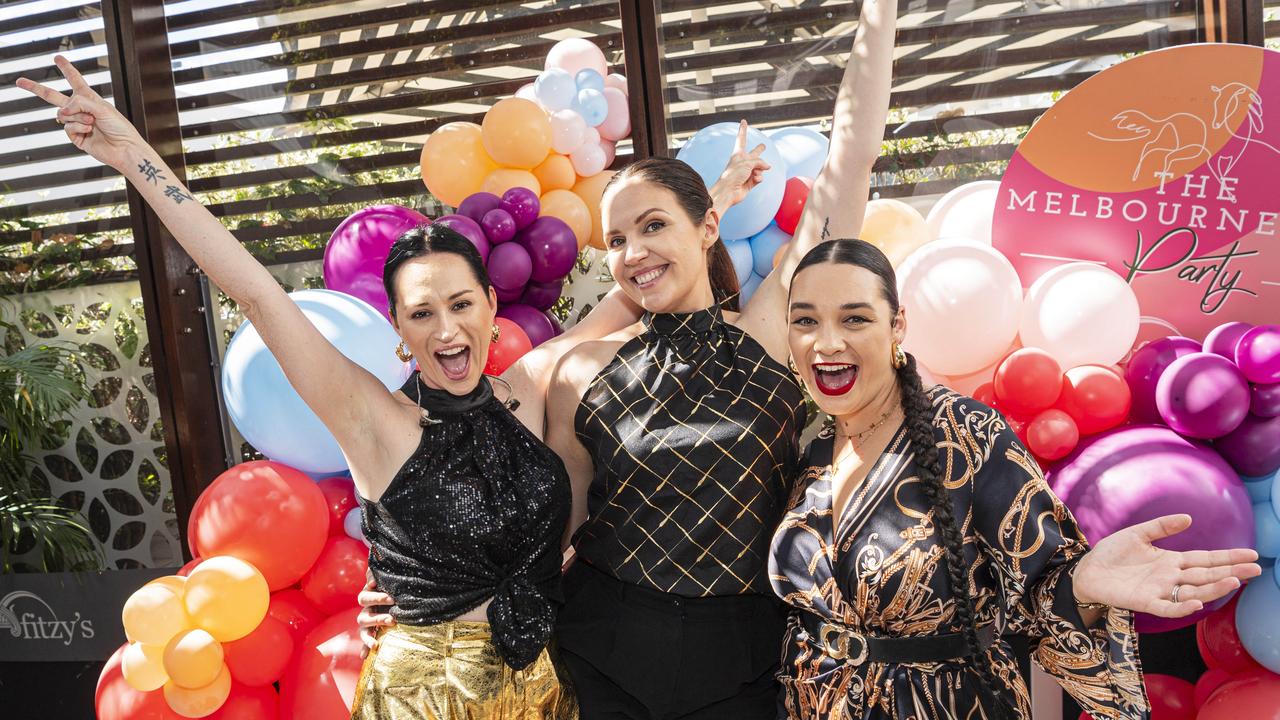 Funk 'n Stuff band members (from left) Shelley Davies, Clare Smith and Naomi Andrew take a break from performing at Fitzy's Melbourne Cup Party, Tuesday, November 5, 2024. Picture: Kevin Farmer