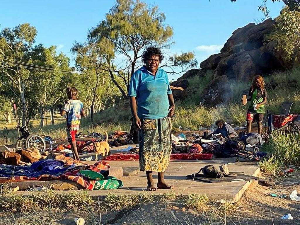 Kate Pitjara, one of about a dozen people living rough on the concrete slab outside of Alice Springs Credit: Kerrynne Liddle