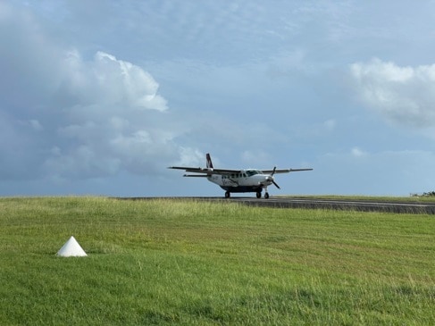 Skytrans test takeoff on Mabuiag Island.