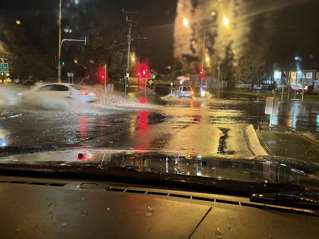 Rain along corner of Shannon Ave and Thompson Rd, North Geelong about 10pm on Friday. Picture: Wayne Buttner