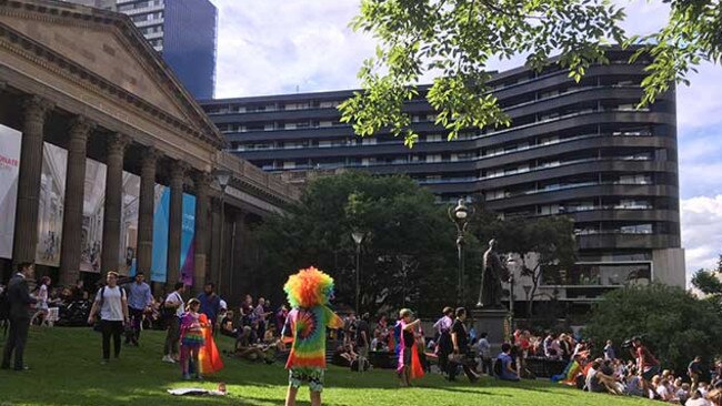 Yes supporters gather ahead of the release of the SSM poll results.