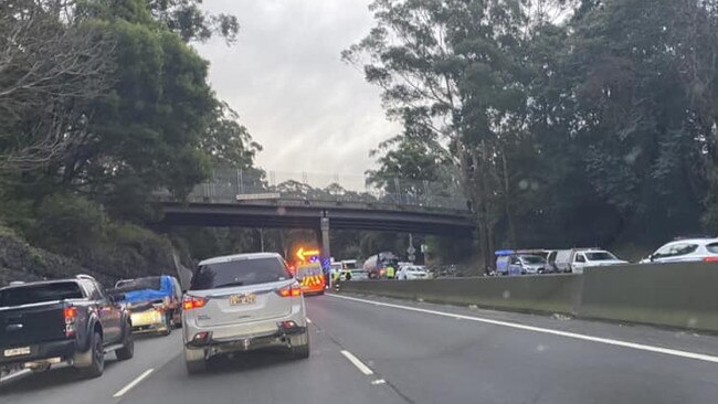 The crash affected traffic on the M1 Motorway for more than five hours. Picture: Facebook