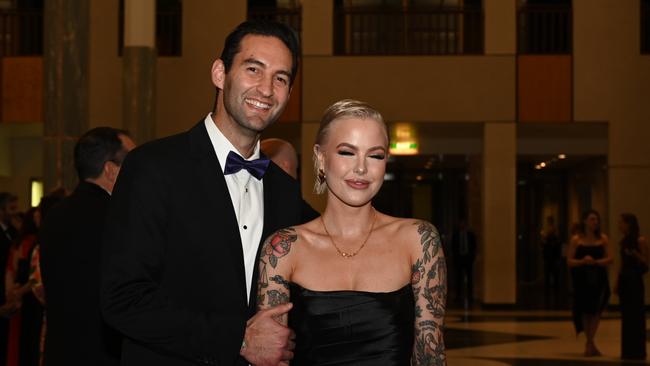 Federal MP Josh Burns and Victorian state MP Georgie Purcell at the Midwinter Ball at Parliament House on Wednesday. NewsWire/ Martin Ollman