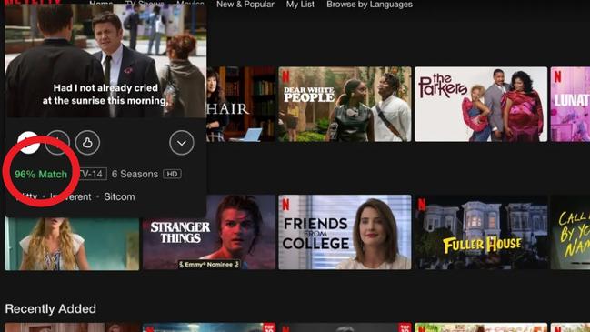 The match feature (circled) on Netflix.