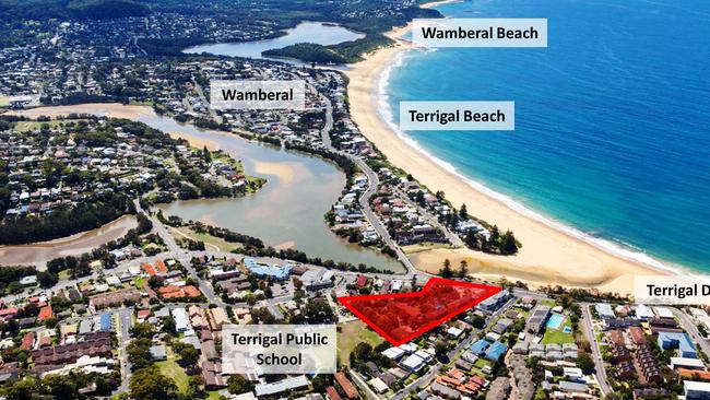 The former Country Comfort site in Terrigal is shaded in red.