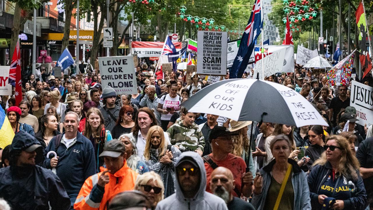 Anti-vaccine protesters once again rallied in Melbourne. Picture: Diego Fedele/Getty Images