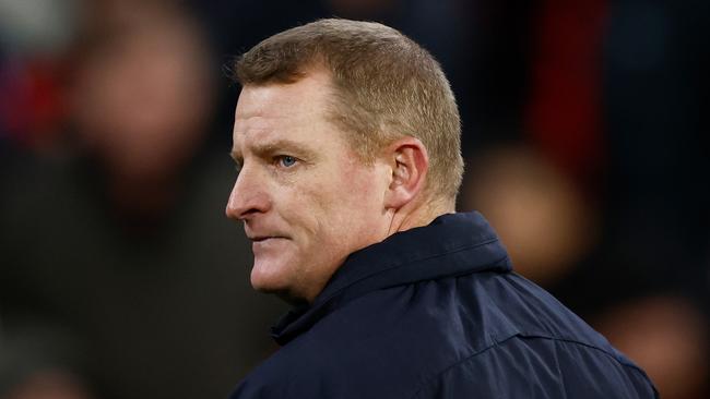 MELBOURNE, AUSTRALIA - JUNE 09: Michael Voss, Senior Coach of the Blues looks on during the 2024 AFL Round 13 match between the Essendon Bombers and the Carlton Blues at The Melbourne Cricket Ground on June 09, 2024 in Melbourne, Australia. (Photo by Michael Willson/AFL Photos via Getty Images)