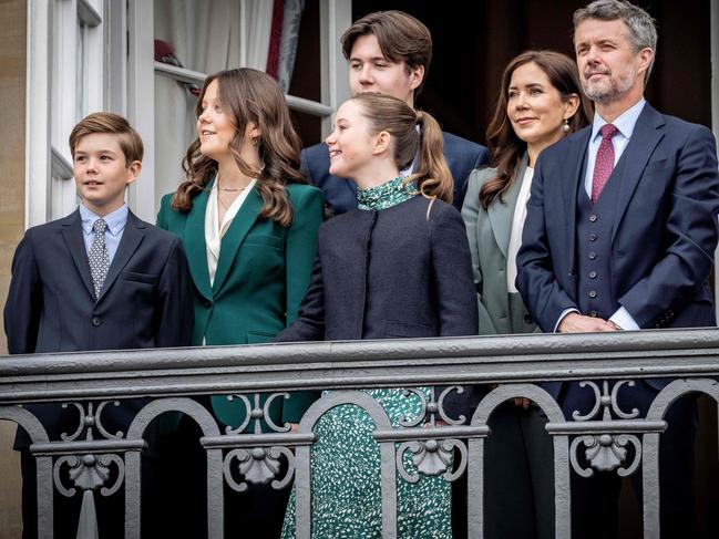 Princess Mary and family celebrated Queen Margrethe’s 83rd birthday on the balcony of Amalienborg Castle in Copenhagen. Picture: AFP