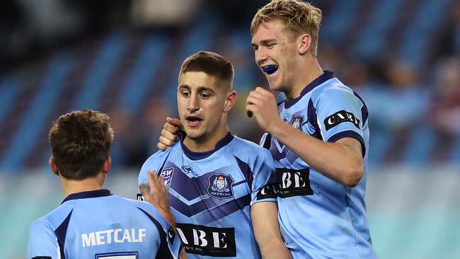 Zac Lomax after kicking a field goal for the Under 18 NSW Blues. Picture: Brett Costello