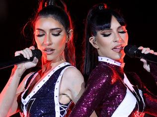 TOWNSVILLE, AUSTRALIA - JUNE 09:  Lisa Origliasso and Jessica Origliasso of The Veronicas perform before game one of the 2021 State of Origin series between the New South Wales Blues and the Queensland Maroons at Queensland Country Bank Stadium on June 09, 2021 in Townsville, Australia. (Photo by Mark Kolbe/Getty Images)