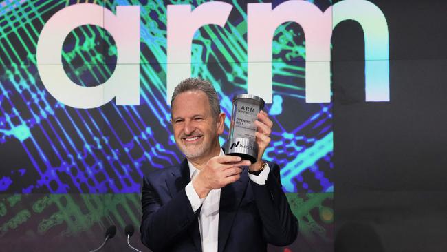 Arm Holdings CEO Rene Haas poses with the Opening Bell Crystal at the Nasdaq in New York City. Picture: Getty Images