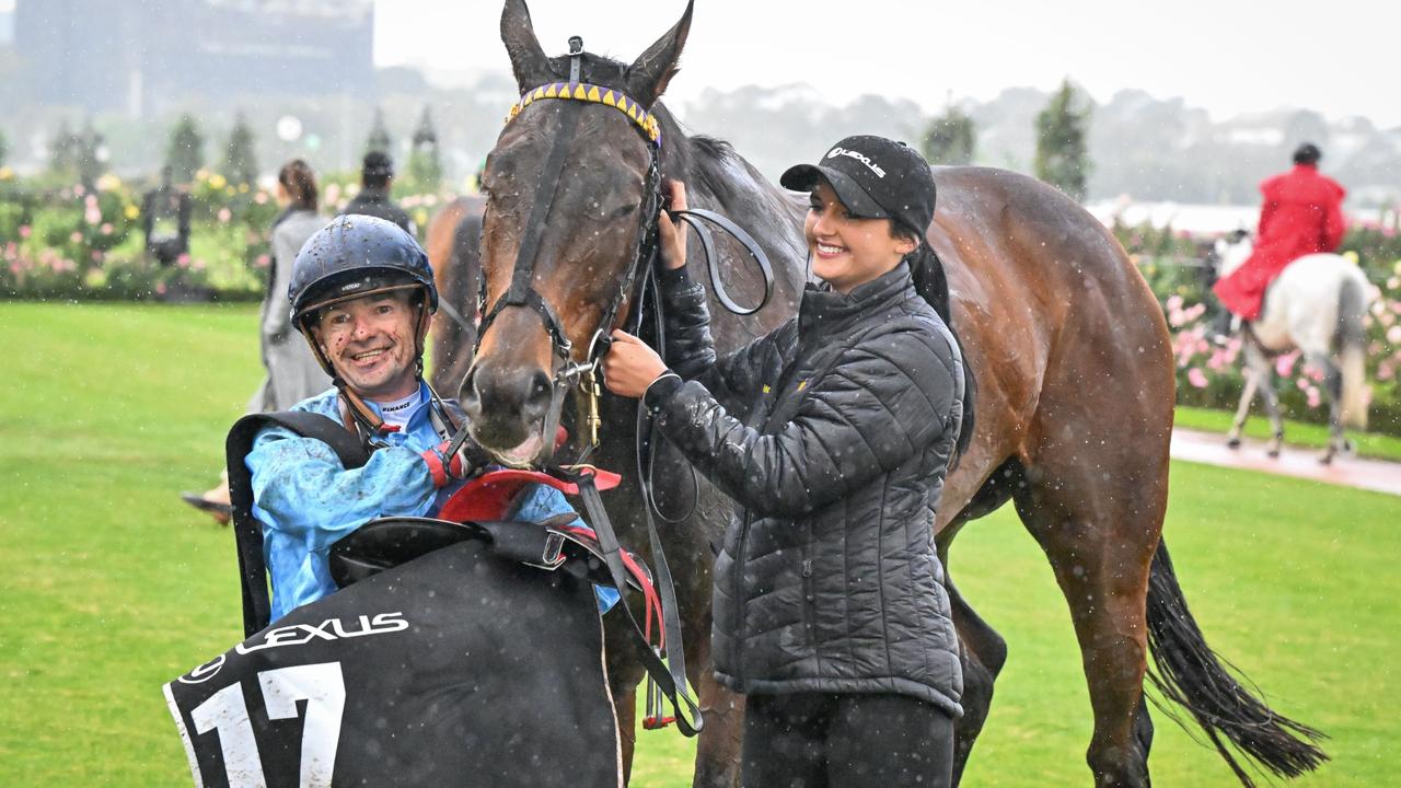 A mud-splattered Dean Yendall after winning the Andrew Ramsden. Picture: Reg Ryan/Racing Photos via Getty Images
