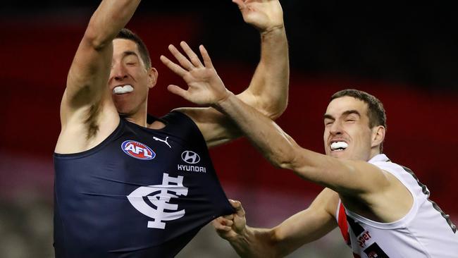 Jacob Weitering had the job on Max King in Round 5. Picture: Getty Images