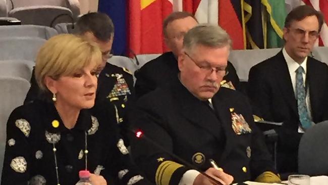 03/02/2016: Foreign Minister Julie Bishop speaking at a meeting of foreign ministers against ISIS in Rome.