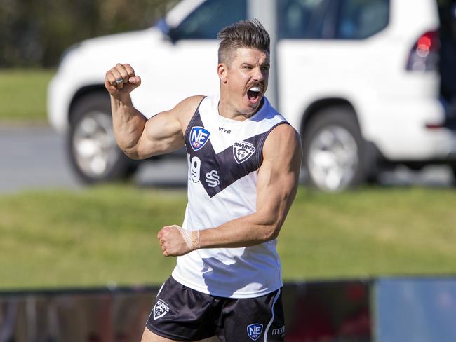 Southport Sharks forward Josh Baxter will play his 100th senior game for the club this weekend. Picture credit: TJ Yelds, NEAFL.