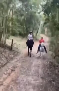 Jockey Leah Kilner rides a horse for the first time since her fall