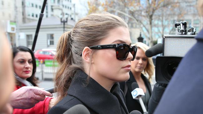 The real Belle Gibson leaves the Federal Court in Melbourne in 2019. Picture: David Crosling