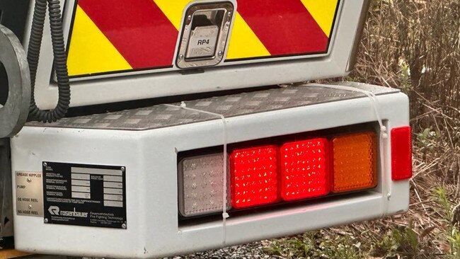 A FRNSW crew in Woolgoolga resorted to using cable ties to fix the truck’s damaged brake lights. Picture: Supplied.