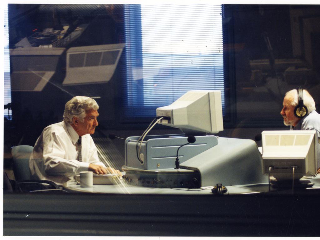 Bob Hawke on air with radio talk back host Murray Nicol at Radio 5AN in Adelaide in 1994.