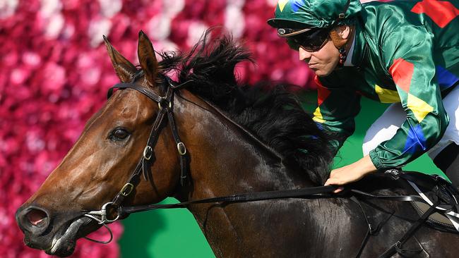 Jockey Ryan Maloney enjoyed the ride on Alligator Blood. Picture: AAP