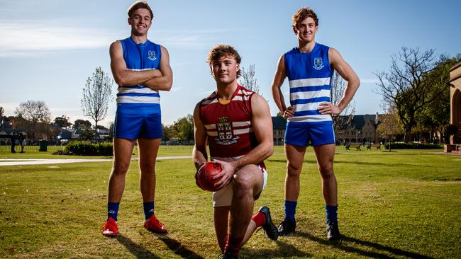 St Peter’s co-captains James Higgins and Lachie De Cesare with Princes skipper Luke Pedlar ahead of their intercol clash. Picture: Matt Turner