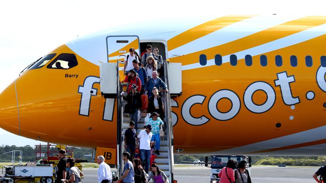 The new Scoot Dreamliner aircraft pictured touching down at Gold Coast Airport for the first time on its way to Singapore Pic by David Clark