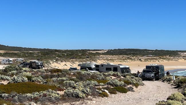 Caravans and campers at Greenly Beach, on SA’s West Coast, on Sunday. Pictures: Supplied