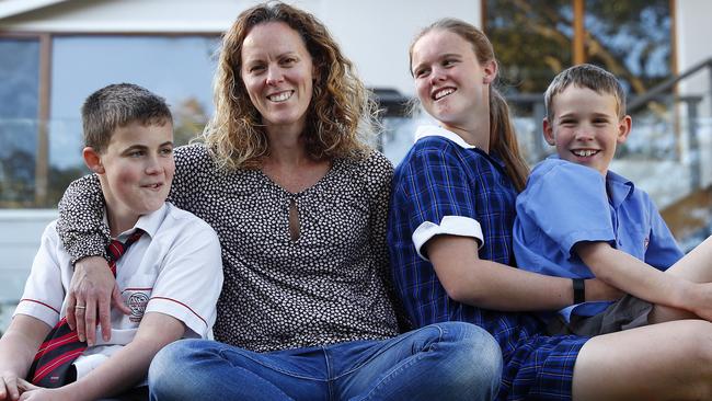 Mum Louise Talbot and her kids Harrison, 12, Jess, 14, and Ethan, 8, who all completed NAPLAN this year. Picture: Sam Ruttyn