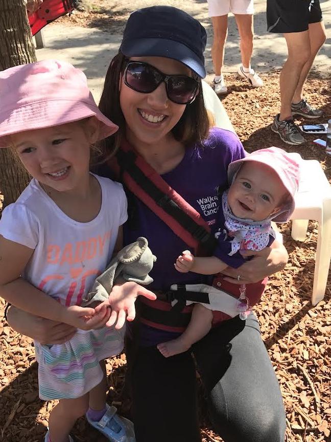 Penelope Bell with her daughters, Mikayla and baby Jasmine, at a Walk4BrainCancer fundraiser.